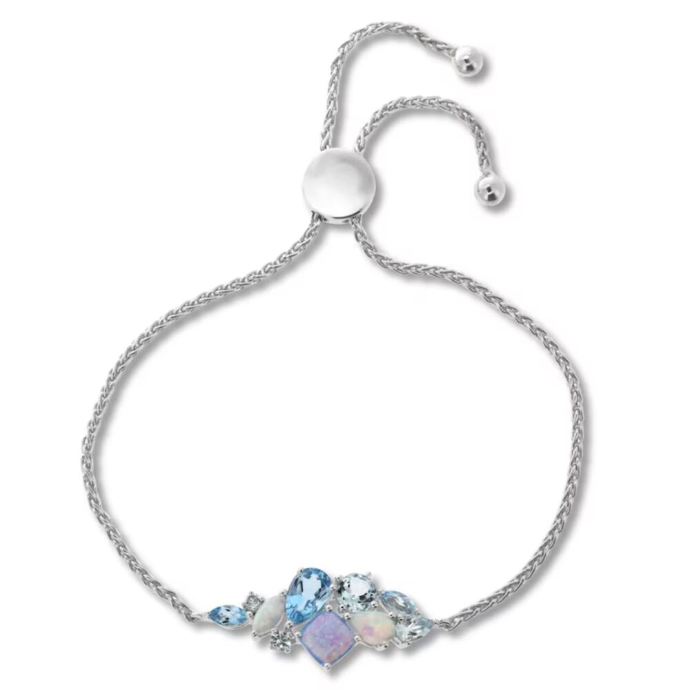 Blue Topaz & Lab-Created Blue Opal & Lab-Created White Opal Bolo Bracelet 925